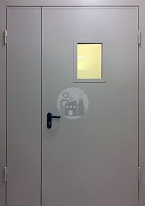 двустворчатая стальная дверь для котельной со стеклом, окрас нитроэмаль-ДВ-903