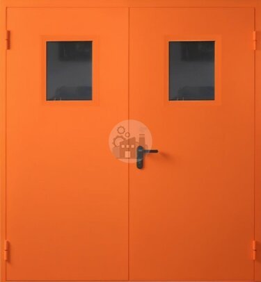 противопожарная двустворчатая дверь с двумя стеклами-ДВ-1997